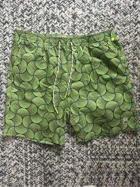 Psycho Bunny Neon Green Blue Unique Swirl Swim Trunks Men’s XL